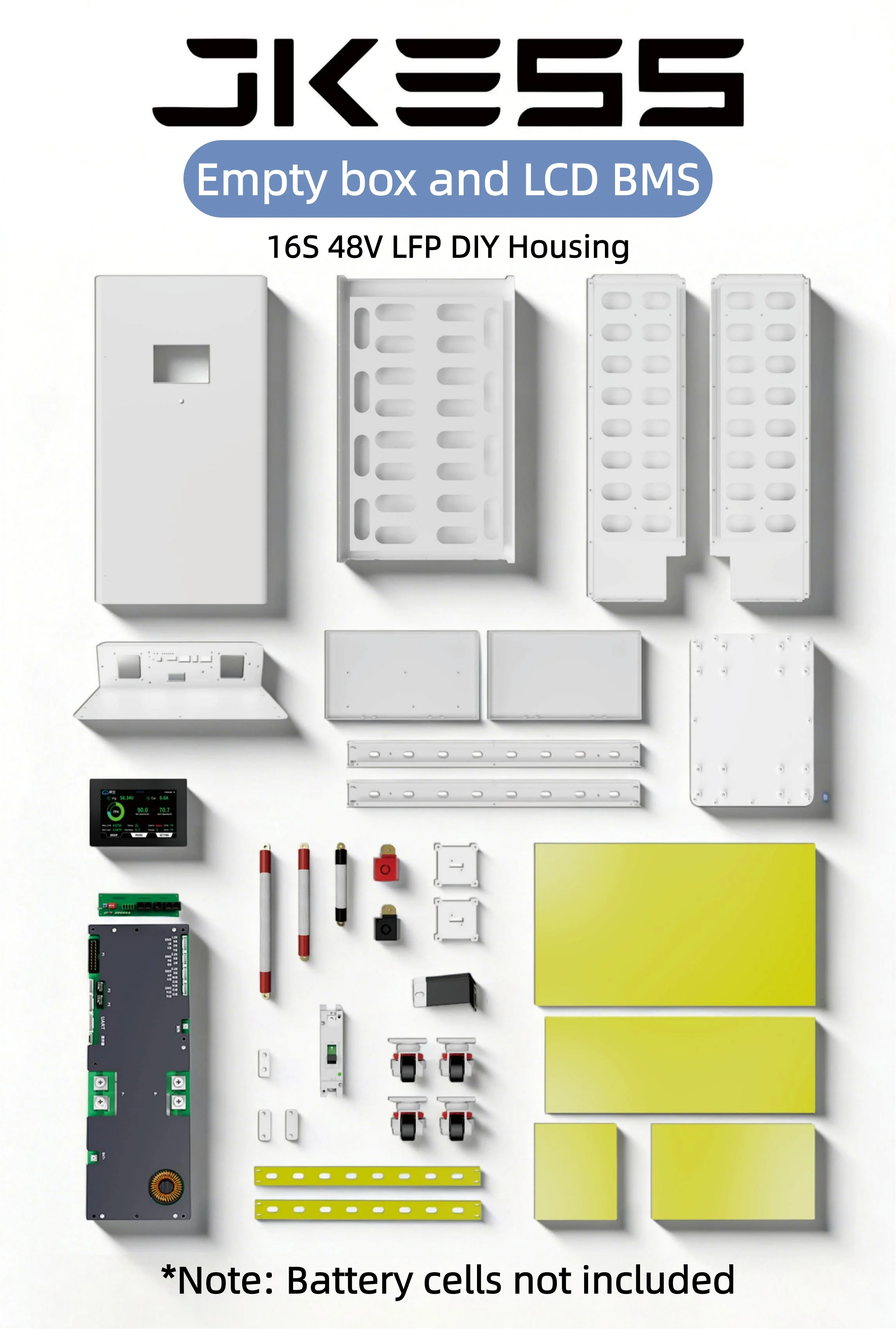 Zestaw do samodzielnego montażu domowej baterii magazynującej energię JKESS JKBMS, dostępny w UE, bez podatku, bateria Lifepo4 51.2V 314AH 16KW, falownik JK PB2A16S20P, BMS i wyświetlacz LCD. — zdjęcie produktu 6