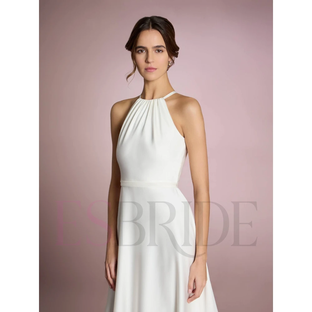 ESBRIDE Abiti da sposa eleganti per le spose Abito da sposa bianco in pizzo collo alto senza maniche abiti da festa formali Vestido Marriee
