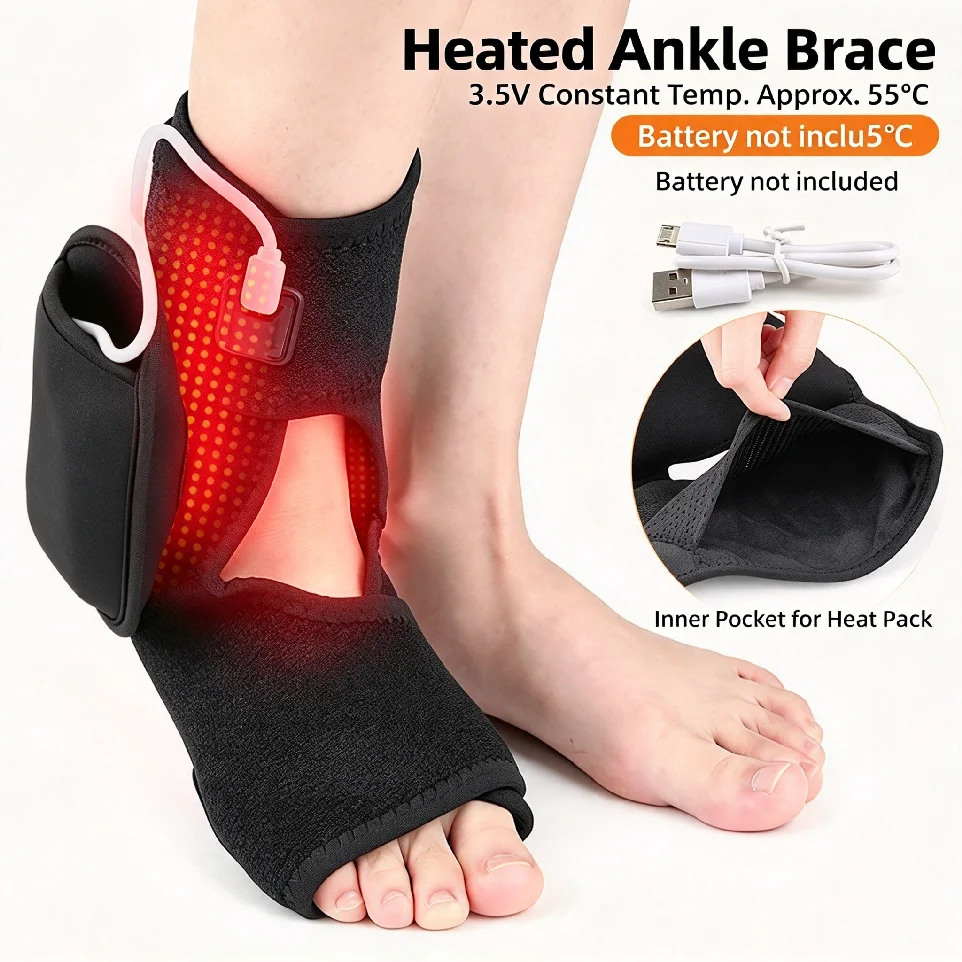 New USB Heated Ankle Brace, Thermostatic Heat Therapy Ankle Wrap, Warm Support for Ankle Joint Pain Relief