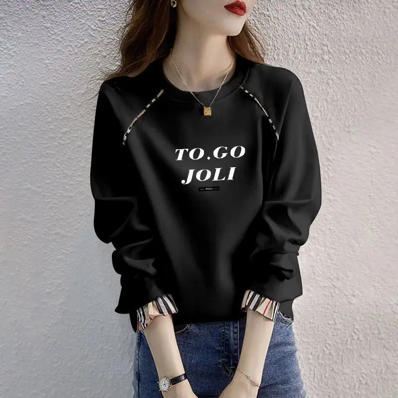 Women\'s Autumn Fashion Simplicity Letter Printing O-neck Long Sleeve Sweatshirts Women Clothes Casual All-match Loose Tops