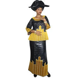 African Dresses For Women 3/4 Sleeve Top With Wrapper And Scarf 3pieces One Set 2 Size Smaller Than Us Size