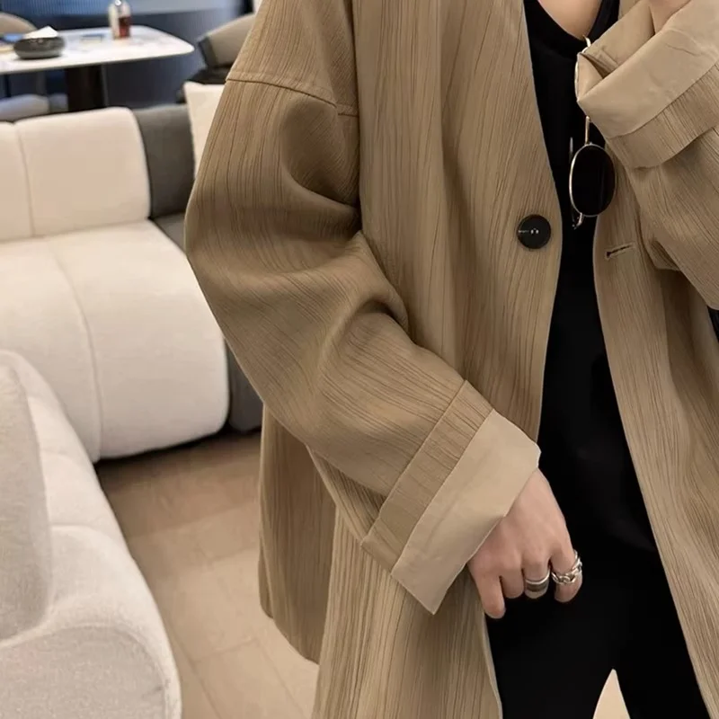 الاتجاه الملابس النسائية 2025 السترة امرأة تجمع القهوة البحرية المخملية هدية واحدة الصدر رمادي الشباب اللوحات Bowknot تونك #2