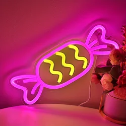 Candy Symbol LED Wall Neon Sign Light, USB Powered, For Candy Shop Party Living Streamer Room Club New Year Decoration Gift