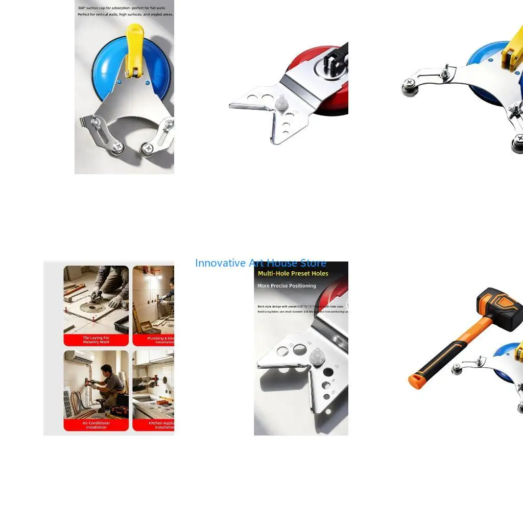 E1PC Adjustable Tile Drilling Guide with Suction Cup Base for Bathroom Hardware Installation, Tile Hole Positioning Tool