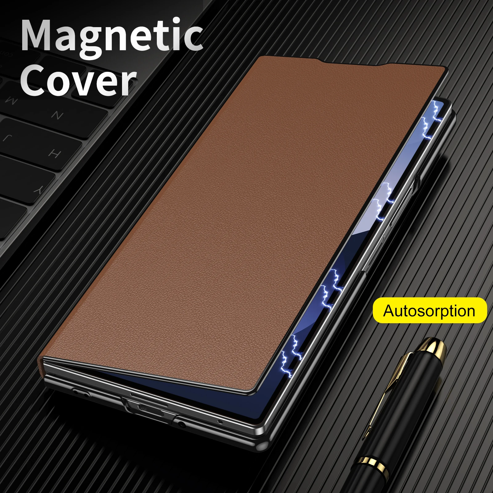 Luxuriöse Leder-Handyhülle mit magnetischer Legierung, für Samsung Galaxy Z Fold 7, 6, 5, 4, 3, 5G, stoßfeste Anti-Drop-Schutzhülle