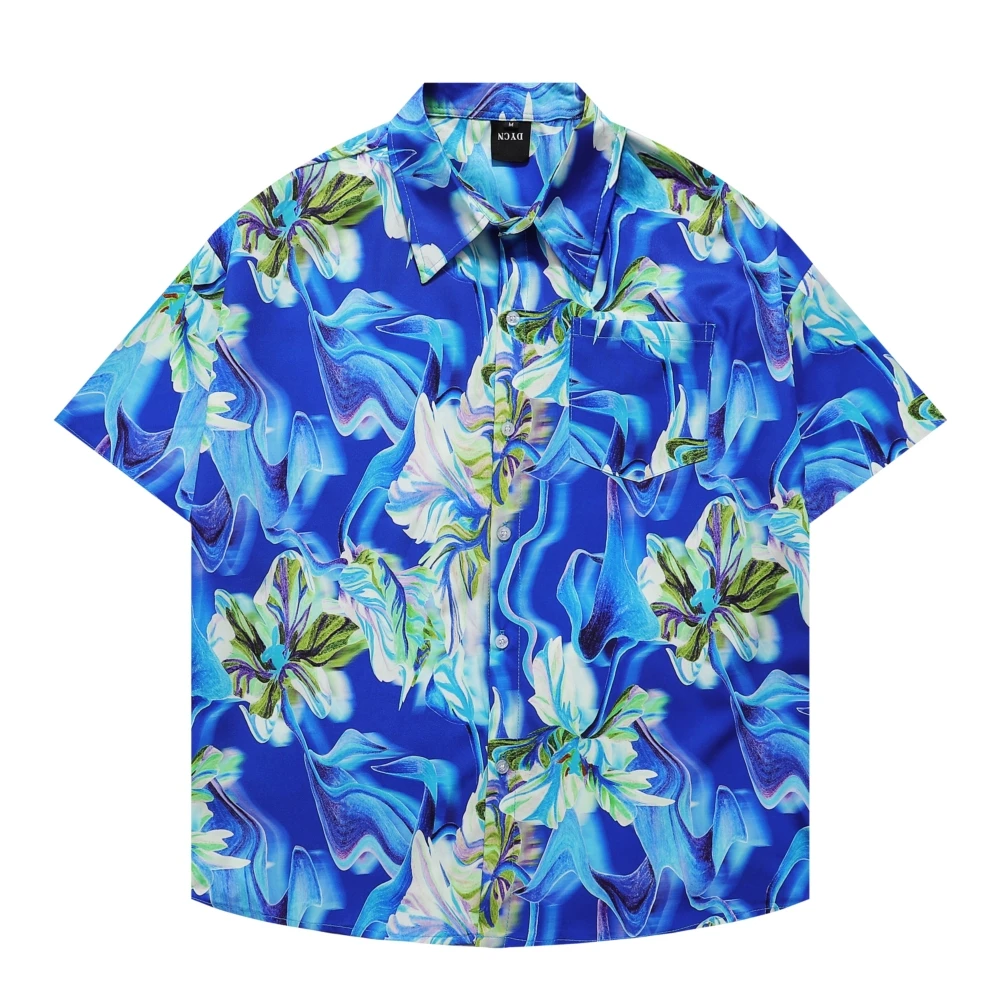 

Y2k Men Loose Hip Hop Shirt Flower Plant Shirt Short Sleeve Top Blue Hawaiian Shirt Unisex Casual Streetwear Thin Summer 2024