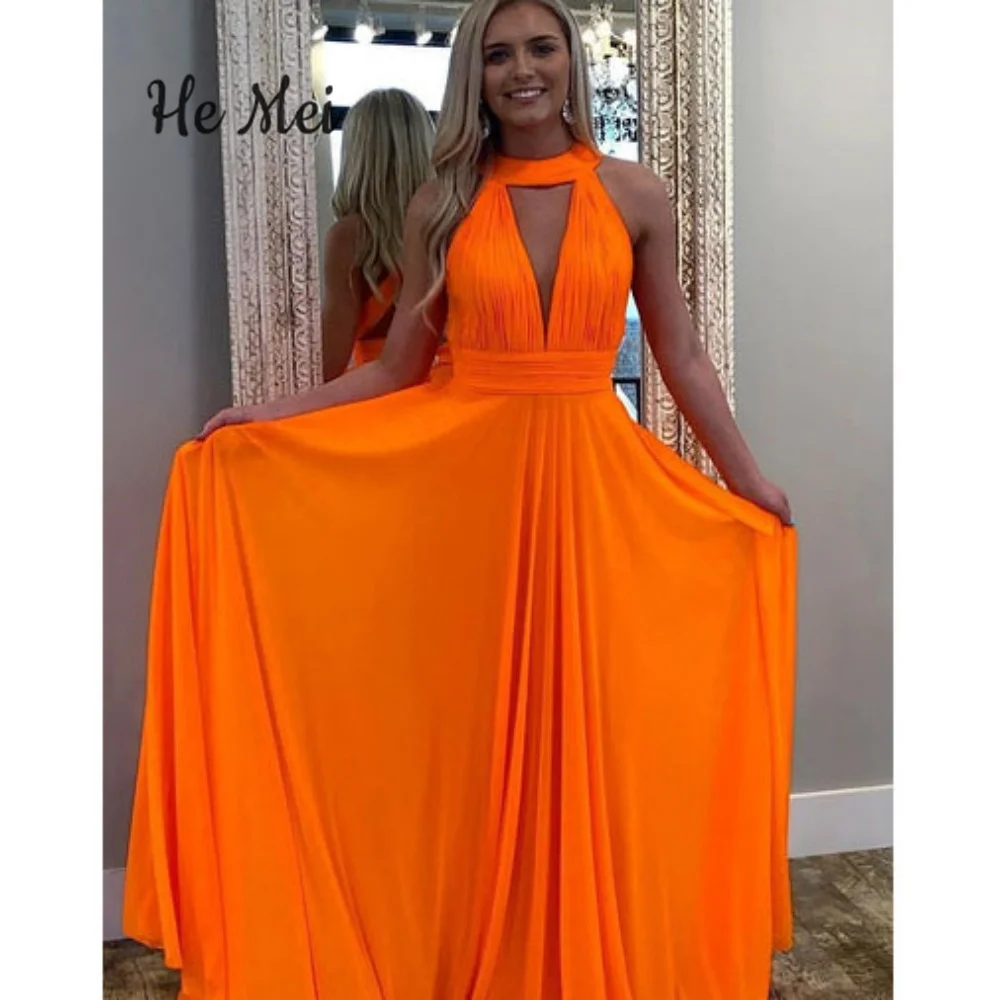 Simple Halter Prom Dress A Line Floor Length Chiffon Evening Gown Comfortable Sexy Party Dress Bright New Vestidos De Novia