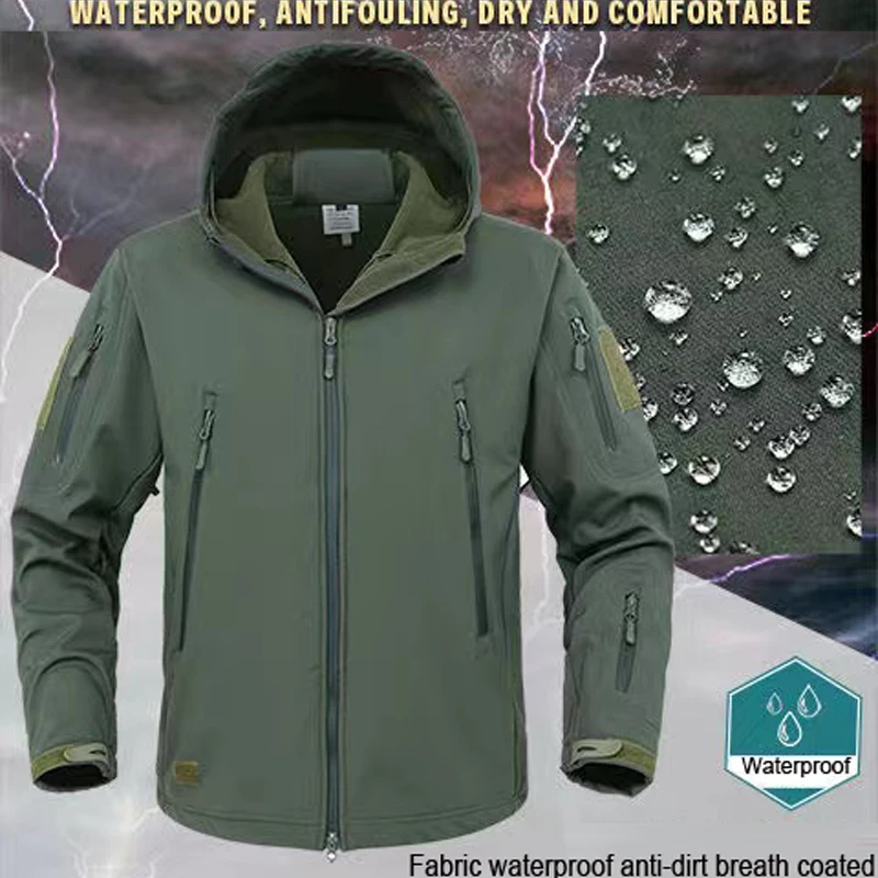 Męskie zimowe kurtki SoftShell spodnie taktyczne Camping piesze wycieczki polowanie wędkarstwo polarowe bluzy z kapturem płaszcze S-5XL Cargo spodnie outdoorowe — zdjęcie 3