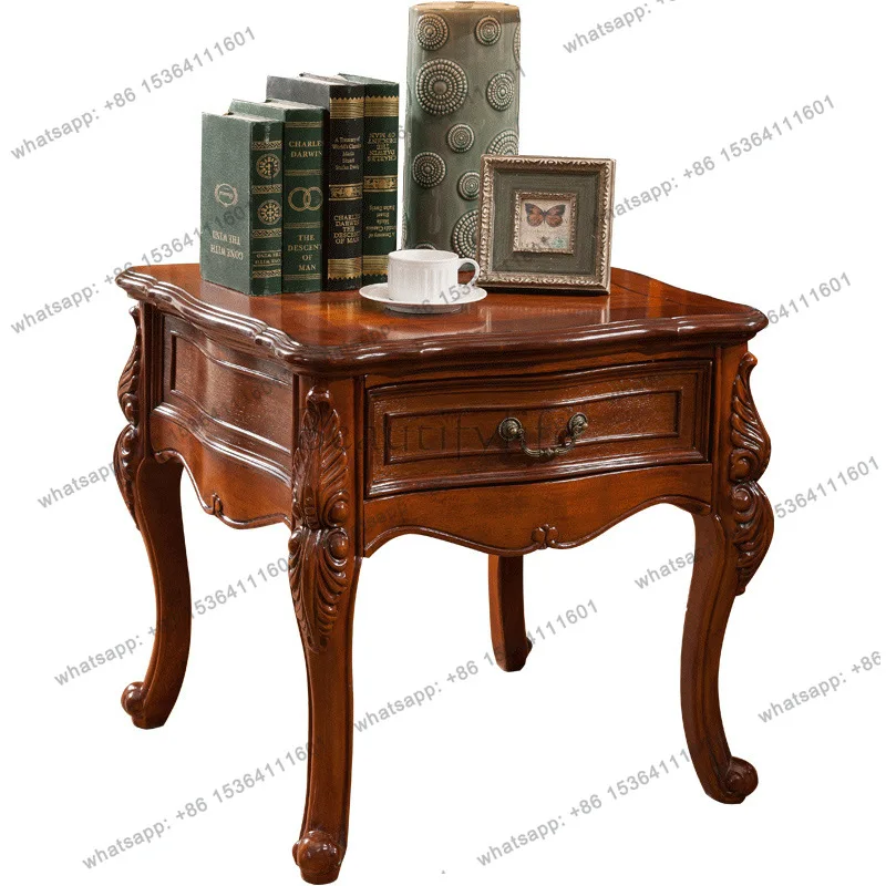 American country solid wood corner sofa living room drawer small square table Q263