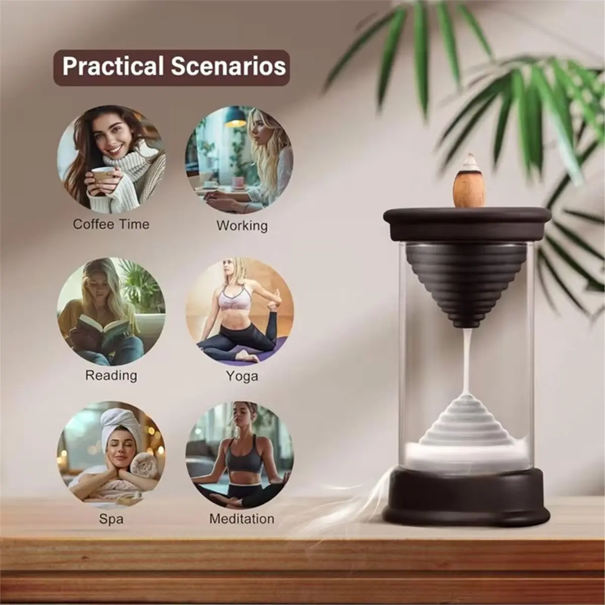 Hourglass Backflow Incense Burner Holder Bracket Incense Cones for Yoga Home Decoration