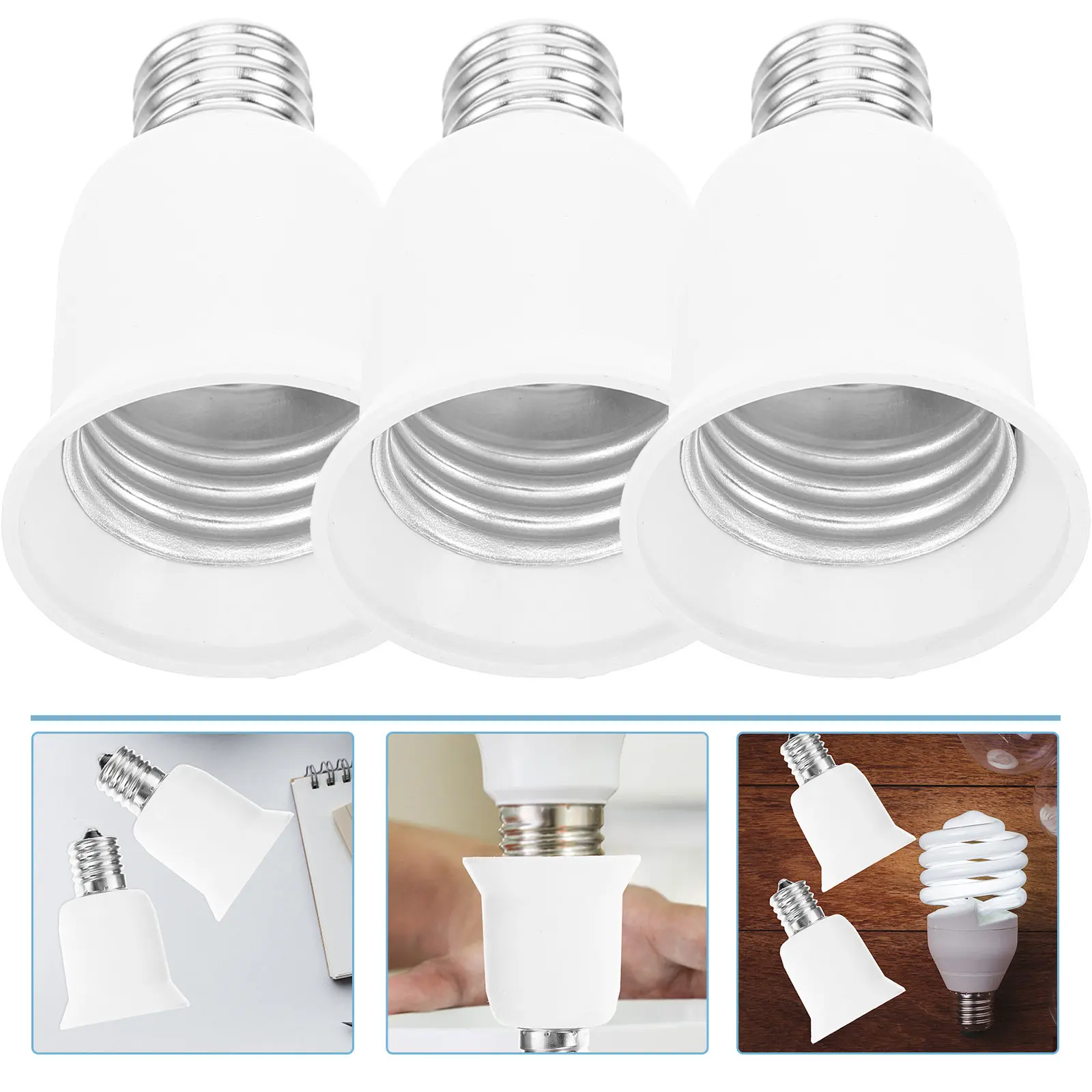 

3Pcs E17 to E26 E27 Lamp Holder Conversion Adapter Socket Converter for LED Lights Pbt Material Heat Resistant Easy Install No
