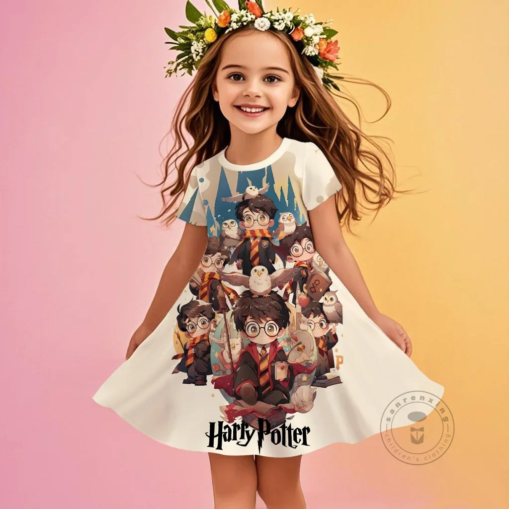 

Hot Chibi Harry Potter Cartoon Style Dress 3D Print Short Sleeve O-Neck Summer Kawaii Cute Fitted Magic Dress Child 3-14 Years