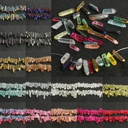 Natural Quartz Stick Beads Top Drilled Silver Color Raw Gems Loose Point Beads For Jewelry Making DIY Necklace 10pcs/20pcs/30pcs