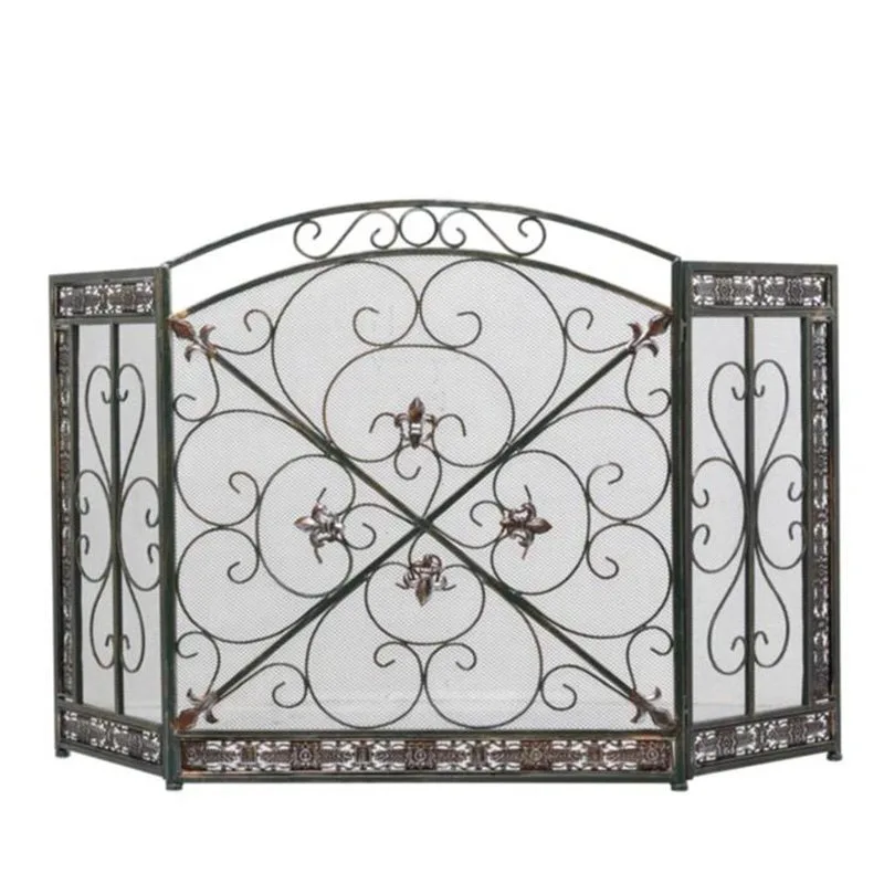 Living room European fireplace screen fire bar fireplace core embedded with mesh wrought iron partition hollow decorative firepl