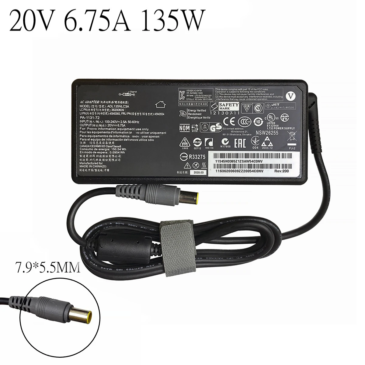 

20V 6.75A 135W 7.9x5.5mm AC Adapter Power Charger For Lenovo ThinkPad T430s T510 T530 T520 T520i W510 W520 W530 2P 45N005 Laptop