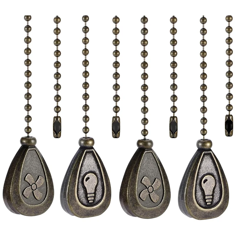 TFORU-4 Confezione di prolunga per catena di trazione per ventilatore da soffitto abbronzato, catene a sospensione classiche a forma di goccia per ventilatori e luci da soffitto