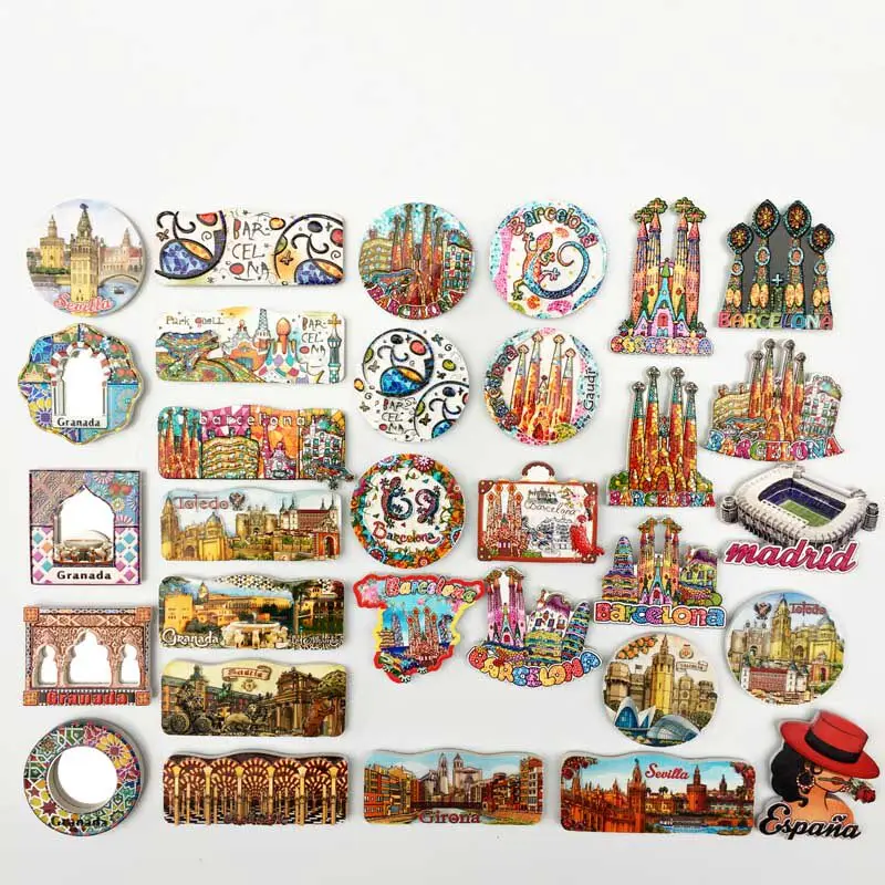 All over Spain Barcelona Granada Creative Travel Commemorative Gifts Magnets Refrigerator Stickers Set Free Shipping