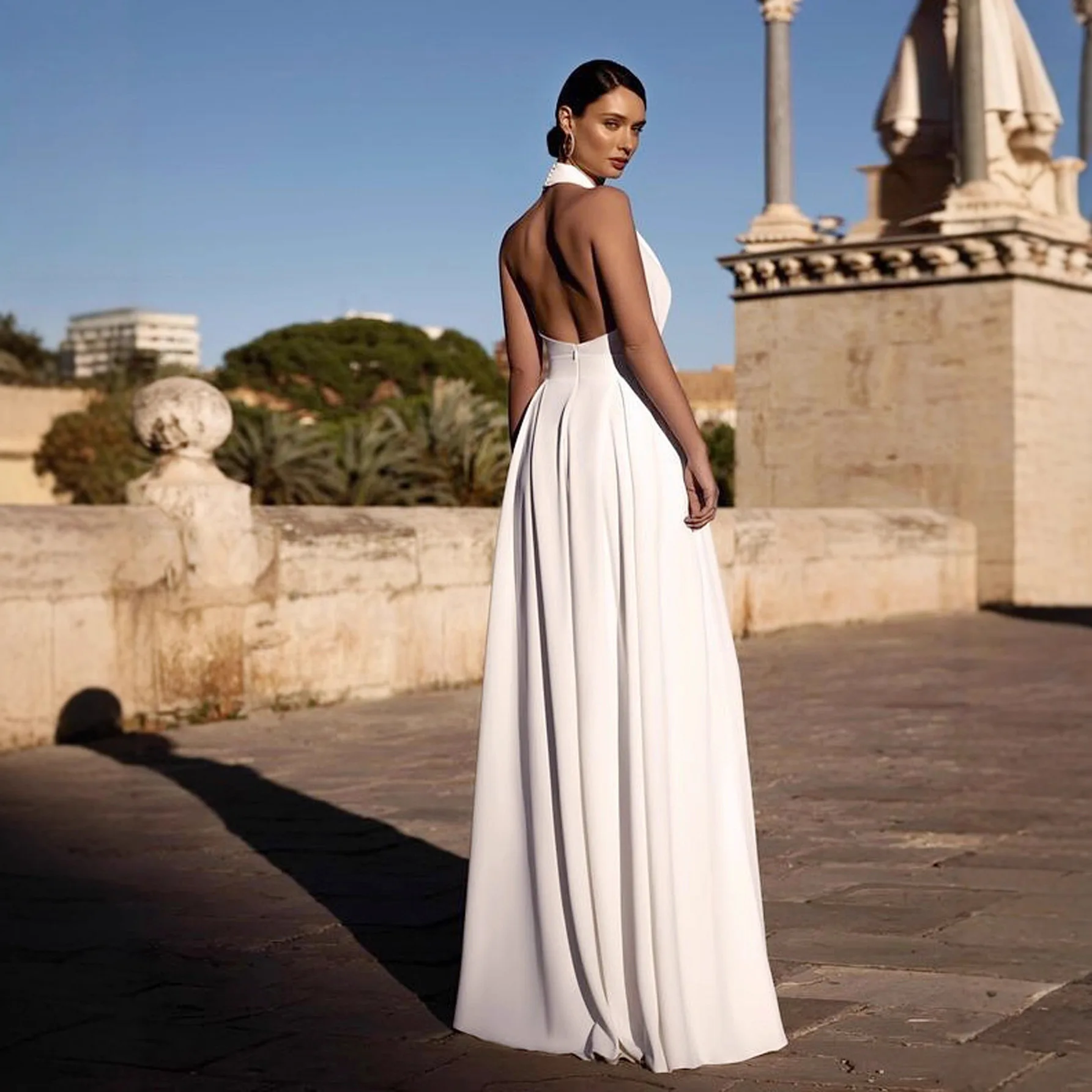 مزاجه أنيقة الرسن الرقبة حللا المرأة مثير العميق الخامس الرقبة عارية الذراعين عالية الخصر واسعة الساق بذلة بلون الإناث جديد