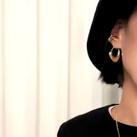 Huitan Geometric Metal Hoop Earrings for Women Gold Color/Silver Color Fashion Lady's Ear Earrings Daily Wear Versatile Jewelry - Image 3