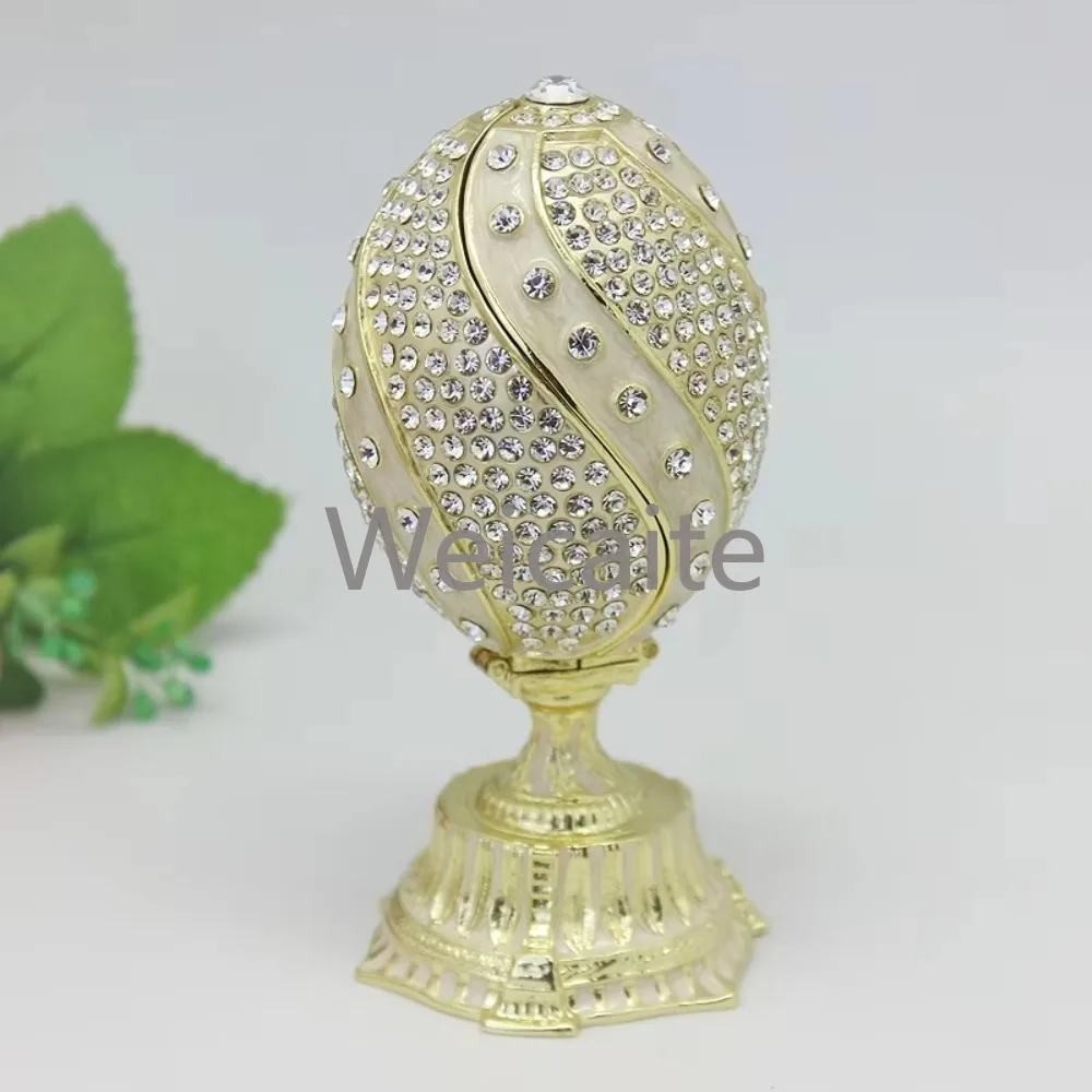 Panier De Fleurs Rayé En Émail، Boîte À Bijoux En Forme D'oeuf De Faberge، Boîte Decoration D' oeuf، Cadeau Pâque