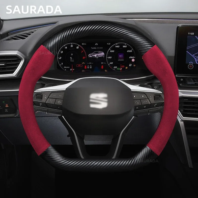 38cm Non-Slip For SEAT Tarraco Arona Ateca Ibiza Toledo Mii Leon Arosa Exeo ST FR Car Steering Wheel Cover Microfiber Leather