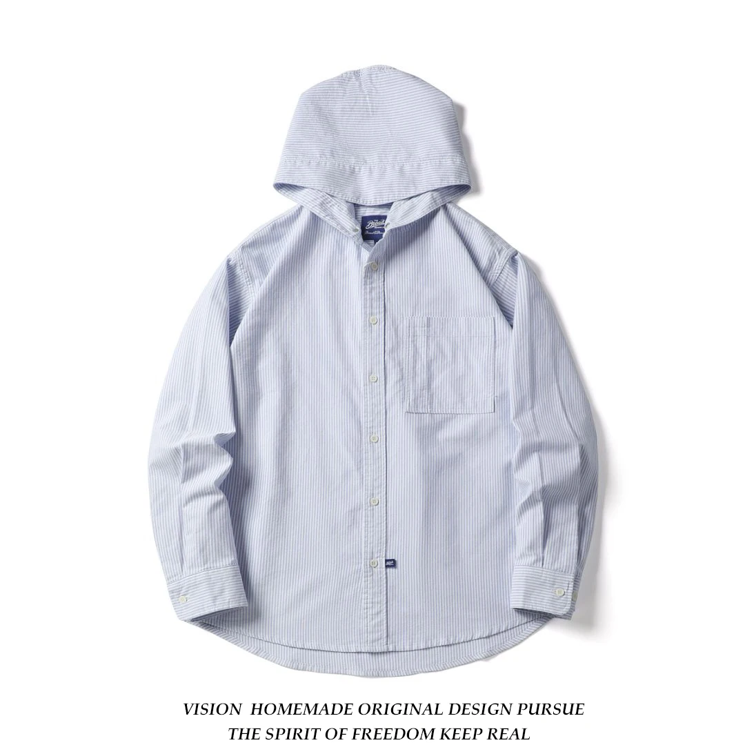 

Loose Ox irt Men's Spring Autumn Ci Boy Casual Striped Hoodie Breathable Cotton Long Sve Button up Youthful Sle