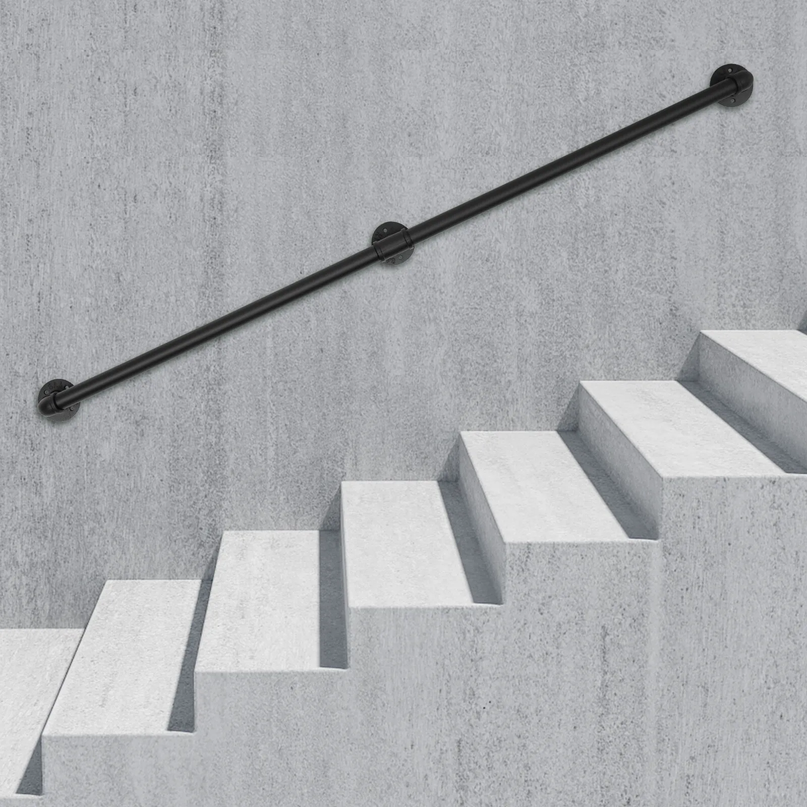 5FT الأنابيب درج درابزين الدرج أنبوب حديد مجلفن درابزين مع جدار جبل دعم درابزين جدار الزاوية المستديرة