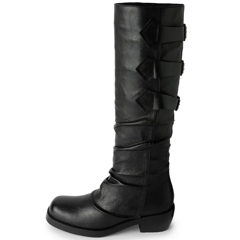 Sexy Fashion Women Knee Length Boots With Genuine Leather Thick Heels Thick zippered Western Boots High Low Boots Are Optional