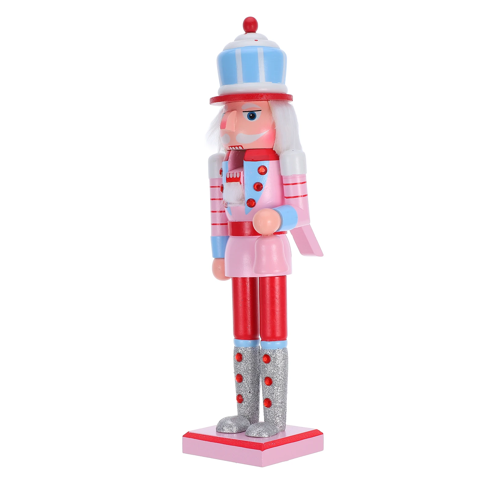 

Pink Ornament Christmas Wooden Nutcracker Figure Candy Theme Decor Festive Holiday Decoration Home Table Display Wood Nutcracker