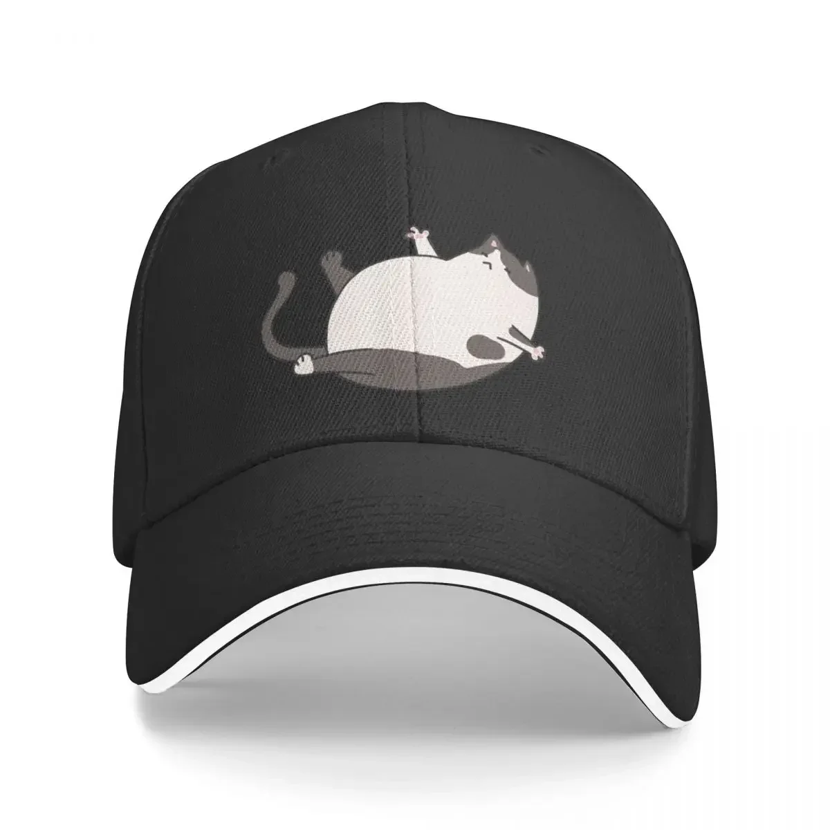 

Black and White Fat Cat Baseball Cap Sun Cap designer cap hats for men New In Hat Boy Child Women's