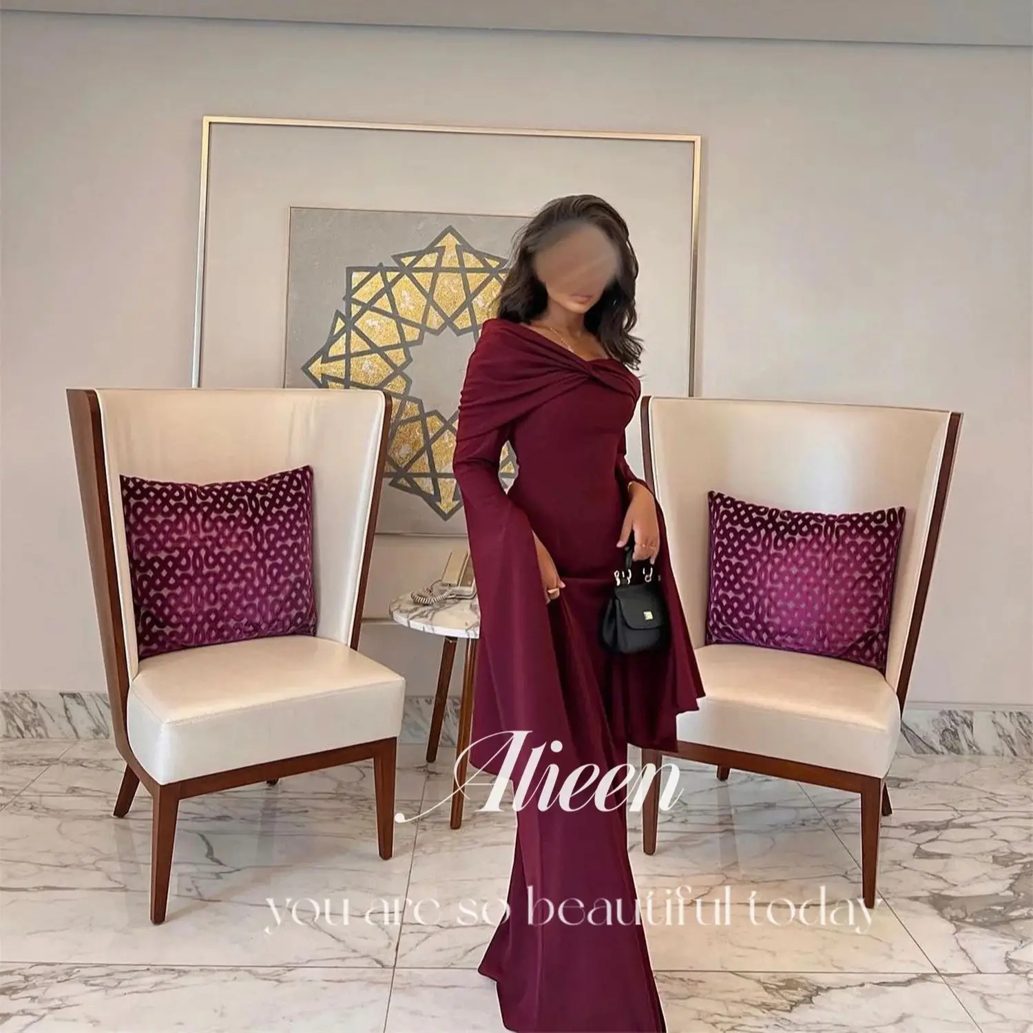 

Aileen Luxurious Women's Evening Dresses for Special Occasions Customized Prom Dress Off-shoulder Robes De Soirée Claret Mermaid