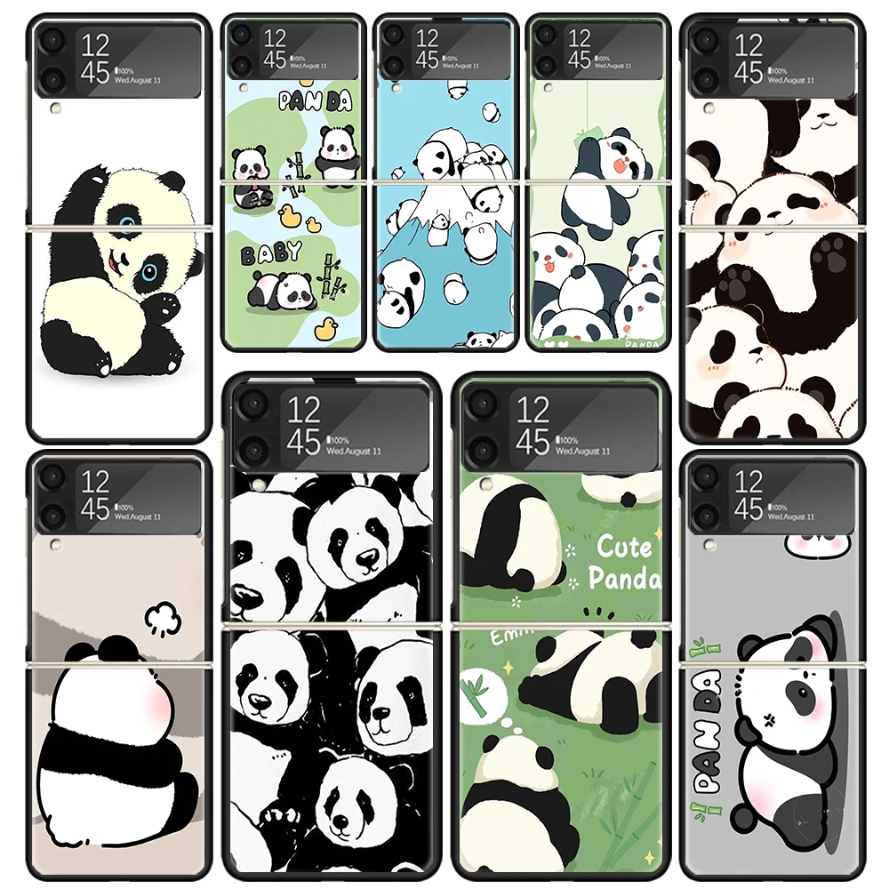 Funda de teléfono transparente con dibujo de oso Panda para Samsung Z Flip 5 4 3 Galaxy ZFlip 6 5G, funda dura con estampado a prueba de golpes, funda de TPU para PC