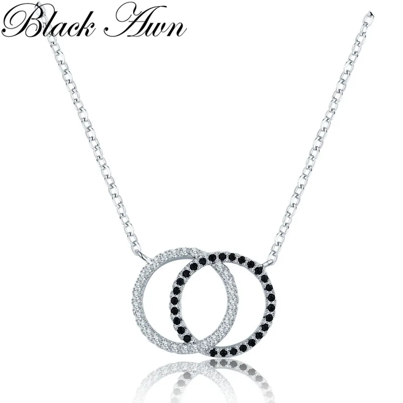 2025 New Classic Fine Silver Color Necklaces&Pendants Jewelry Trendy Black&White Stone Necklace Women P196