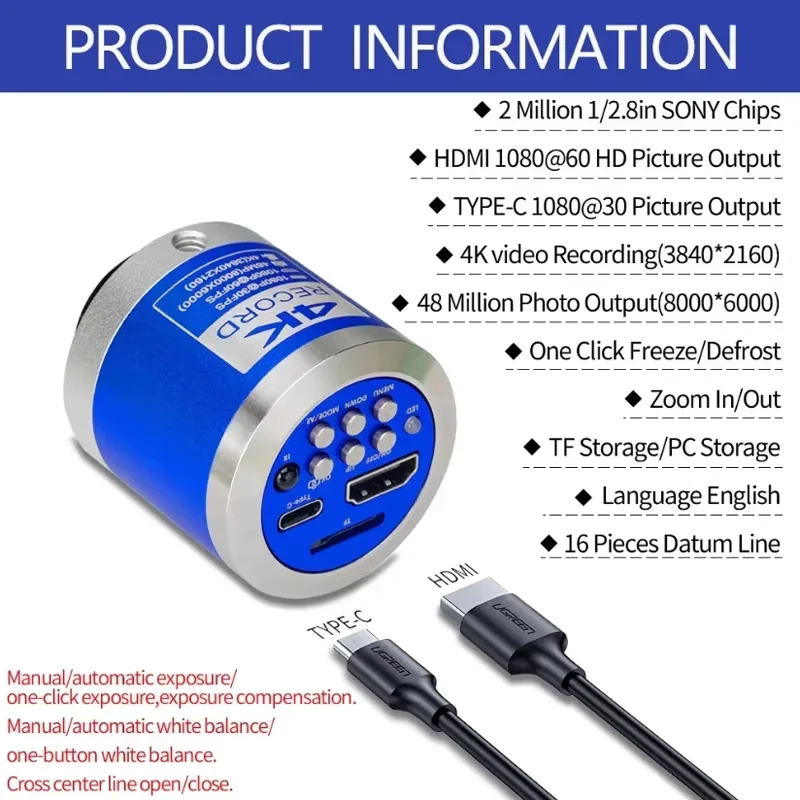 Microscopio Industrial 1080P 4K 2K, micrófono de vídeo HDMI tipo C, lente de Zoom VGA 150X para reparación de PCB, existencias de soldadura en Brasil