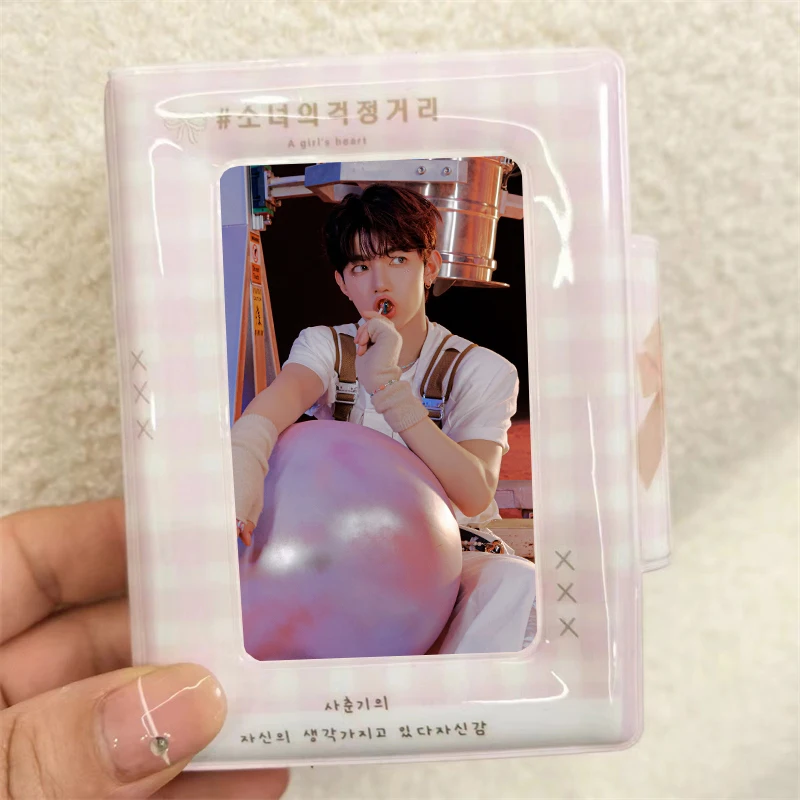 Cute Pink Bear 3 Inch Photo Card Binder Kpop Album Postcard Photo Album Idol Collection Card Photo Card Binder Loose-leaf Binder