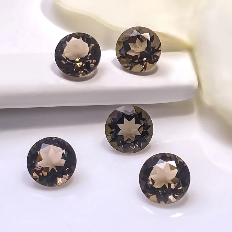 Wholesale Natural Smoky Quartz Round Faceted Cut AAA Quality VS Loose Gemstone Size 8mm For Jewelry Making