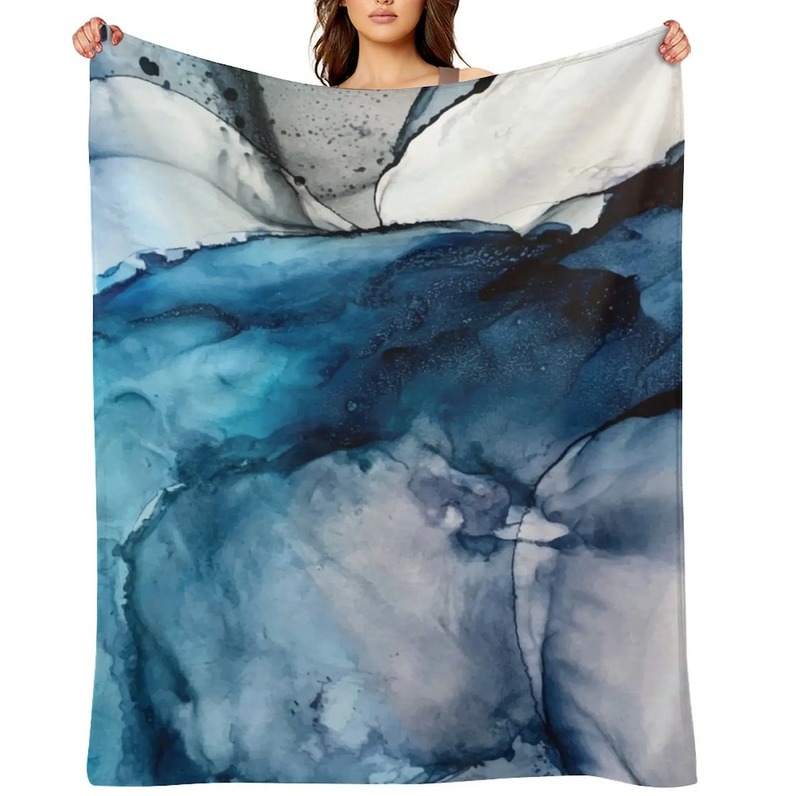 

White Sand Blue Sea - alcohol ink painting Throw Blanket Hairys Baby Extra Large Throw Designers Blankets