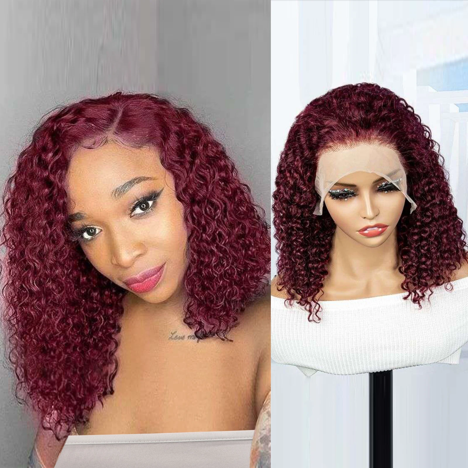 

200 Density 13x4 Jerry Curly Human Hair Wigs Ginger Burgundy Short Bob Wig for Women Pre Plucked Lace Front Wig Frontal Bob Wigs