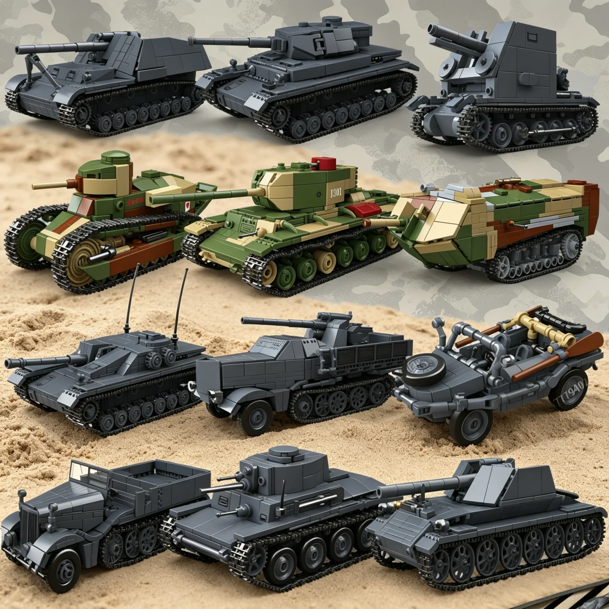 QuanGuan 100332 60 cm Flak Sw-36 & 8,8 cm Flak 37 Schwere Panzer Montiertes Ornament-Spielzeug MOC Puzzle Sammlermodell Geburtstagsgeschenk – Detail 2