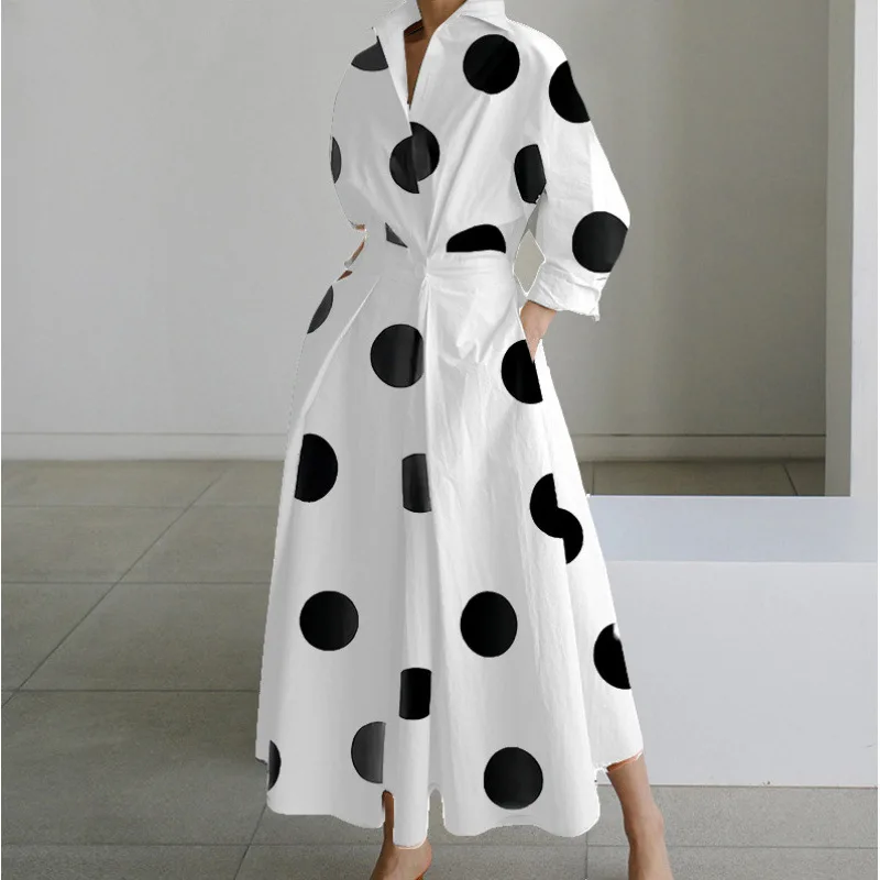 Fashion Letter Printed Shirt Collar Dress for Women High Street Trend Casual Loose Big Swing Dresses Female Clothing