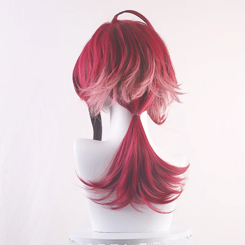 Ryujinnai Heizou 코스프레 가발 이나즈마 시티 다크 레드 그라데이션 하이라이트 업턴드 포니테일 스타일 원신 임팩트 헤이조 가발