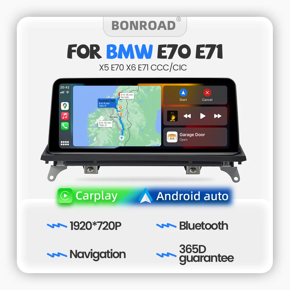 BONROAD Draadloze CarPlay Android Auto autoradio multimediasysteem touchscreen voor BMW X5 E70 X6 E71 CCC CIC navigatie head unit - afbeelding 2