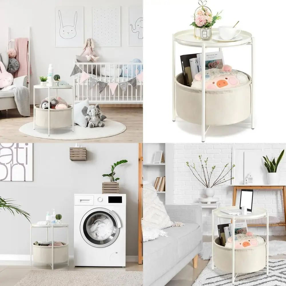 

Белая тканевая корзина для хранения с металлическим каркасом, съемным подносом для гостиной, спальни, детской, прачечной