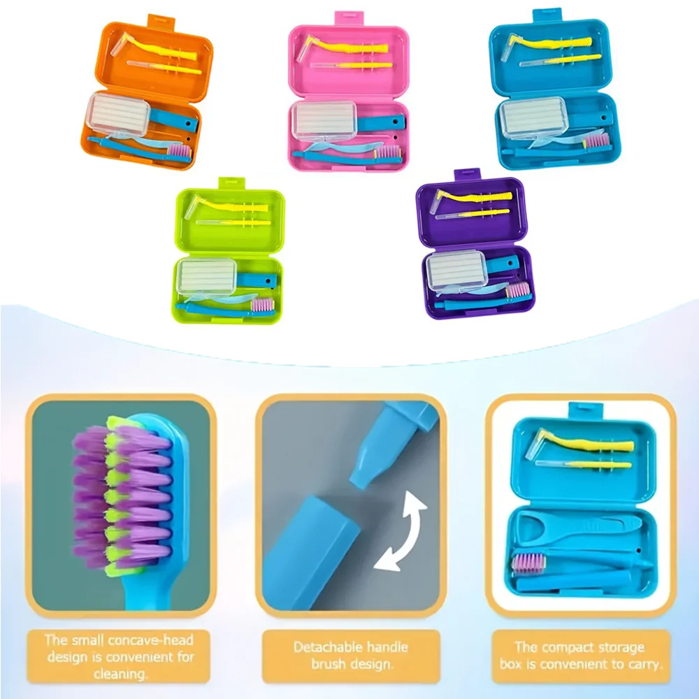 Travel Portable Orthodontic Oral Dental Cleaning Kit Foldable Toothbrush Orthodontic Wax Interdental Brush Oral Cleaning Care