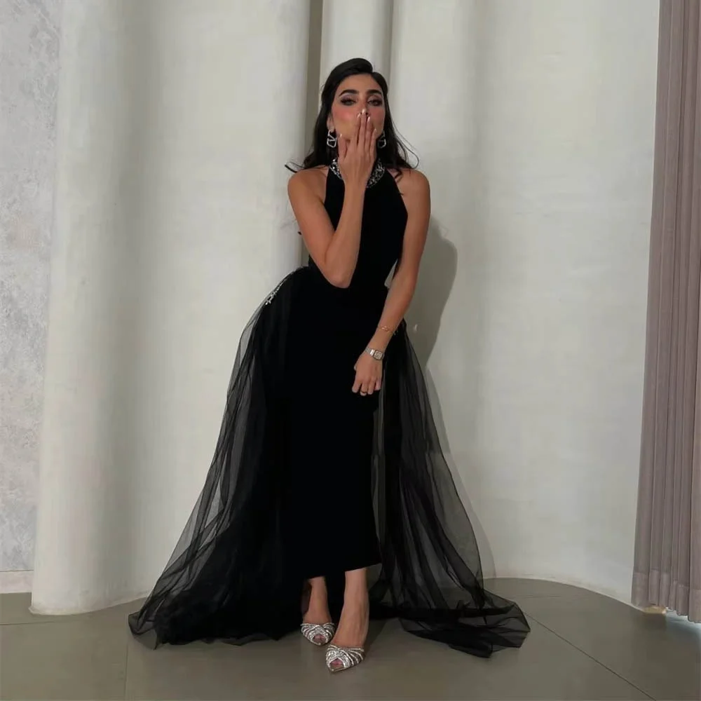 

Mermaid Sleeveless Evening Dress Charming Customized Exquisite Halter-neck Prom Dress Beading Ruched Party Gown вечернее плать