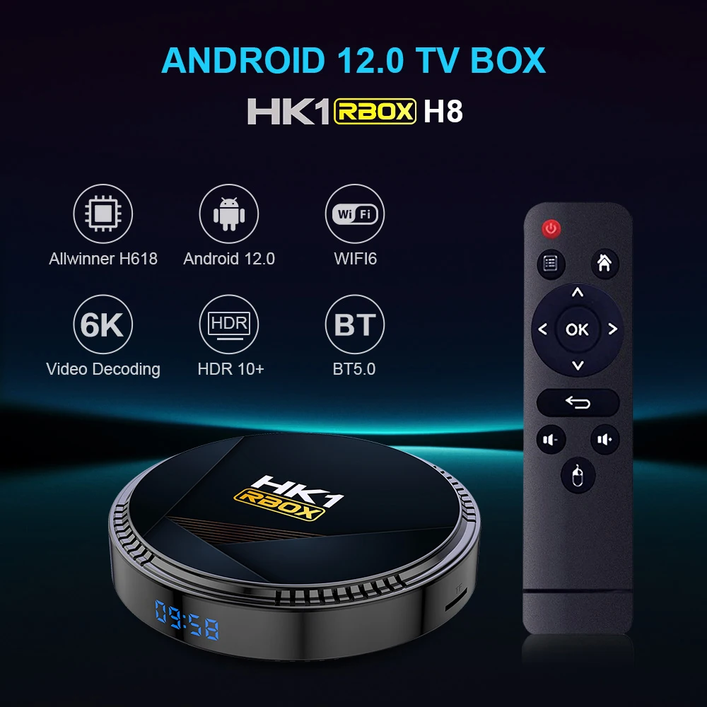 HK1RBOX H8 Android 12 Smart TV Box Allwinner H618 WIFI6 BT5.0 6K Ultra HD Smart Set Top Box Streaming Media Player 2G 16G 4G 32G