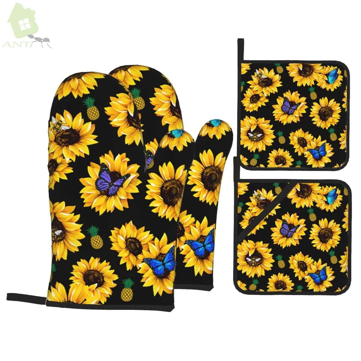 

Sunflower Oven Mitts and Pot Holders Sets of 4 High Heat Resistant Oven Mitts with Oven Gloves and Hot Pads