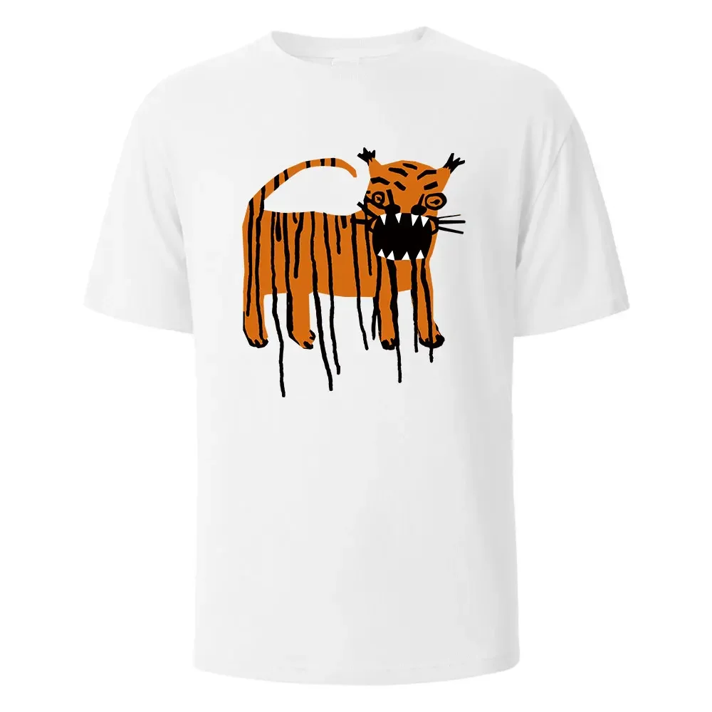 

Tiger Horror Harajuku Print T-Shirt Men Summer 100% Cotton Oversized Basic T-Shirt Breathable Round Neck Short Sleeve Top