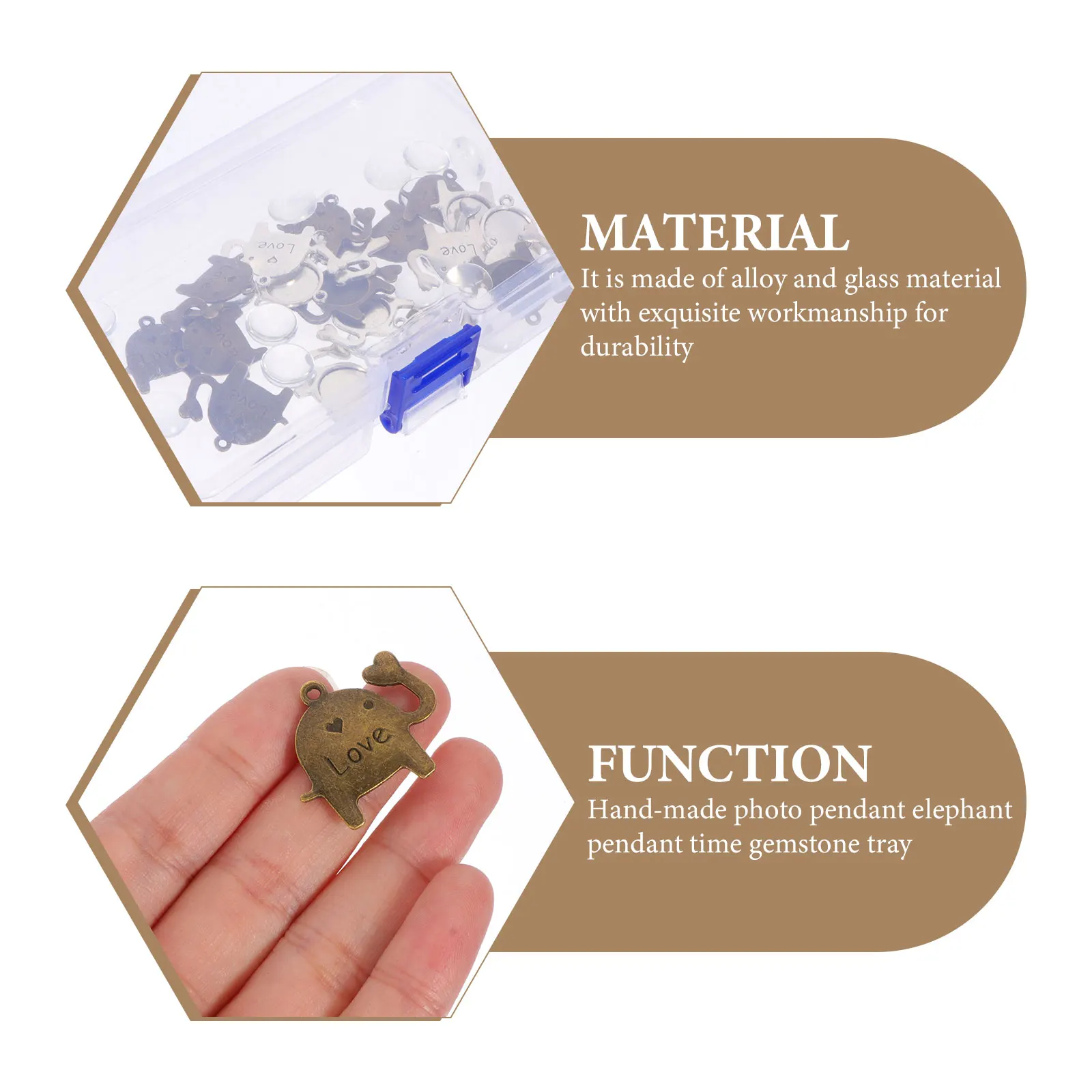 

20 Sets Elephant Photo Pendant Bezel Trays Alloy Glass DIY Gemstone Base Metal Charms Jewelry Parts Accessories