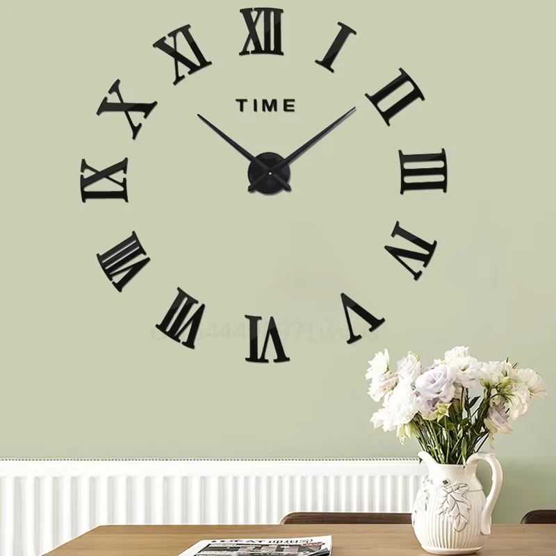 120cm Modern Design Large Wall Clock 3D DIY Quartz Clocks Watches Acrylic Mirror Stickers Living Room Home Decor Horloge